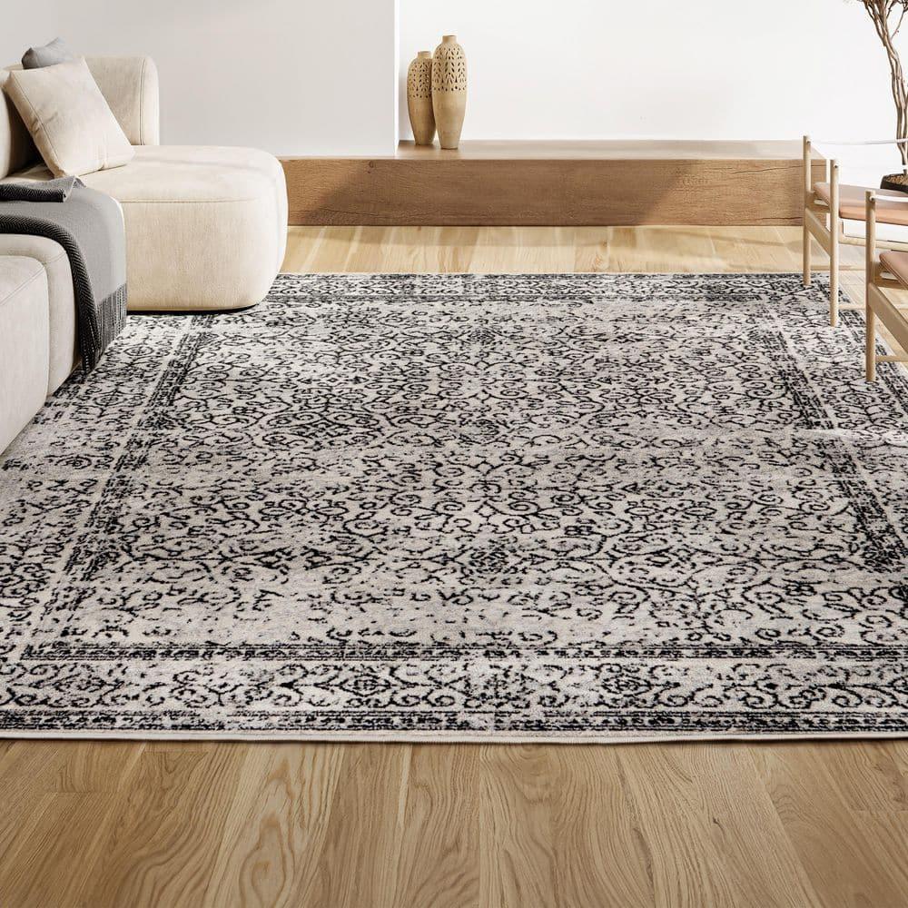 3'x5' Ferro Filigree Charcoal Black and White Area Rug, Gray/Black - JONATHAN Y