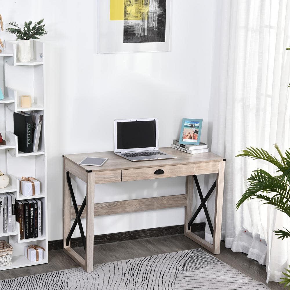 HOMCOM Home Office Computer Desk, Rustic Writing Desk, Farmhouse Workstation with Storage Drawer, X-Frame