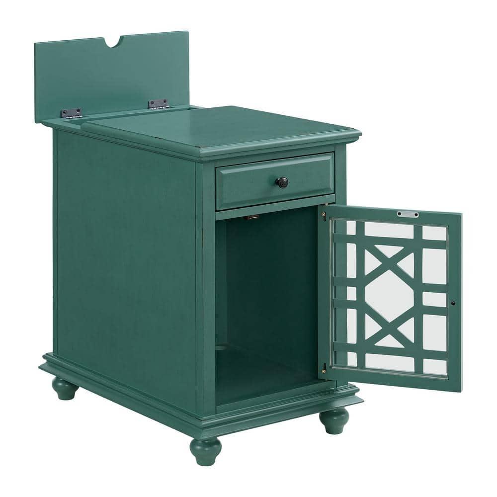 Elegant Chairside Table with Power Antique Teal Green - Martin Svensson Home