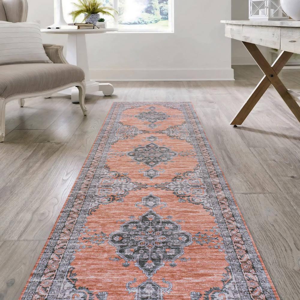 JONATHAN Y Wincer Chenille Cottage Medallion Machine-Washable Orange/Gray 2 ft. x 8 ft. Runner Rug