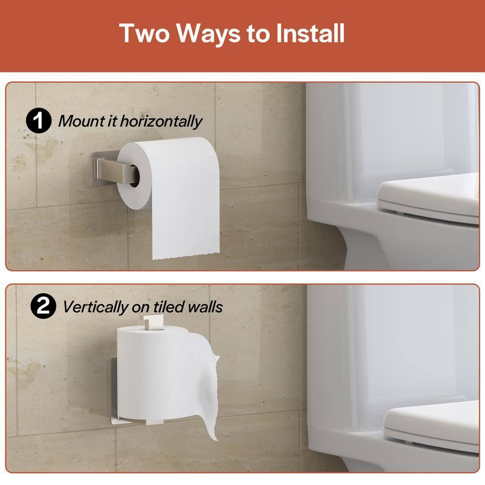 Self-Adhesive, Stainless Steel, Single Post Wall Mounted Toilet Paper Roll Holder, Stand no Drilling, in Brushed Nickel