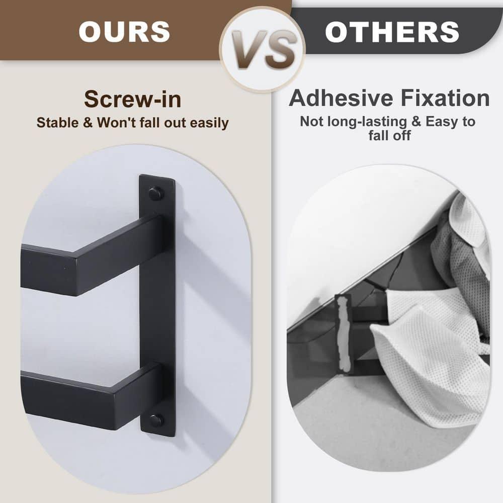 2-Tier Stainless Steel Wall Mounted Square Towel Rack With Concealed Mounting Hardware Staggered Two Rod Towel Rack