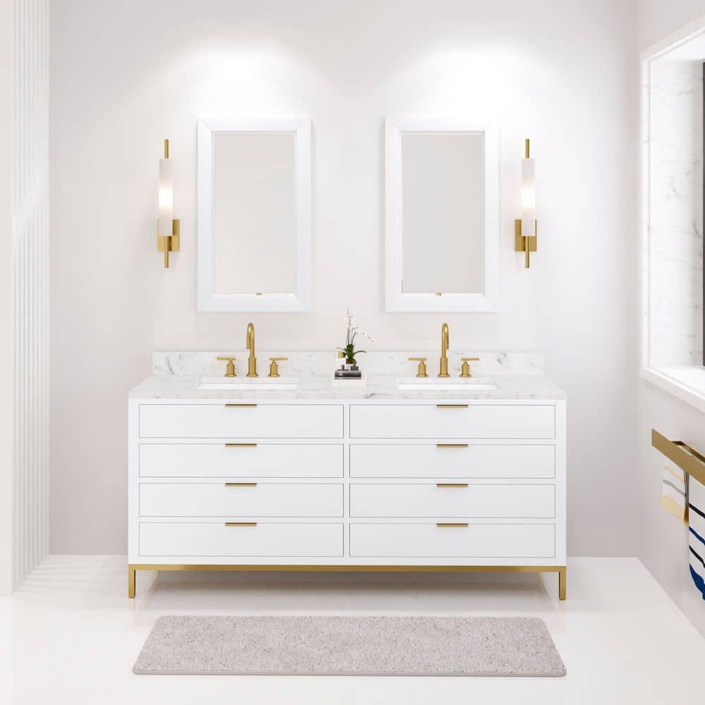 Pure White 72'' Double Sink Vanity with Carrara Marble Top