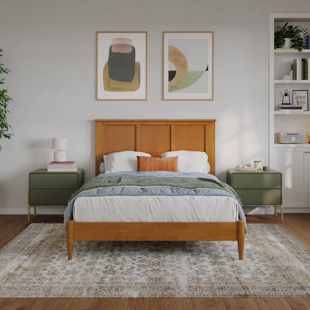 AFI Charlotte Full Solid Wood Low Profile Platform Bed, Light Toffee