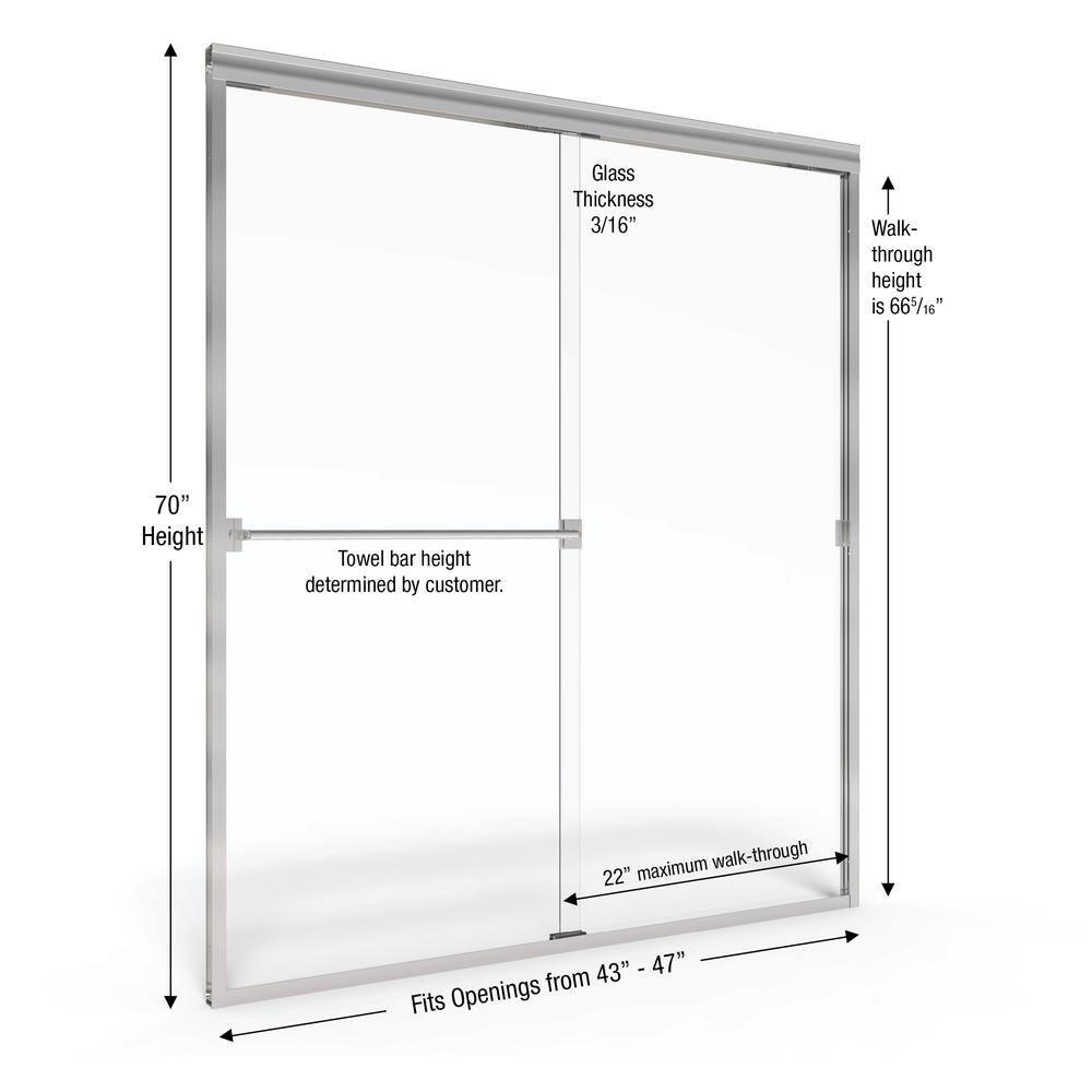 Classic 47" Brushed Nickel Semi-Frameless Sliding Shower Door with Frosted Glass