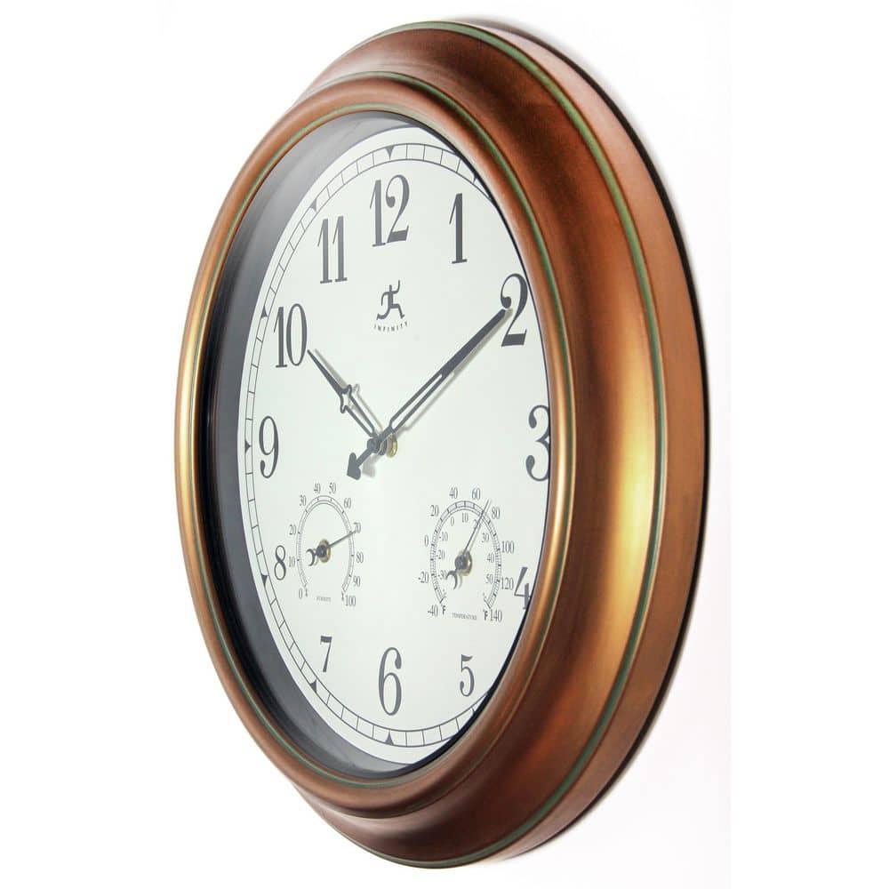 18" Craftsman Round Wall Clock/Thermometer Bronze Infinity Instruments: Indoor/Outdoor, Hygrometer