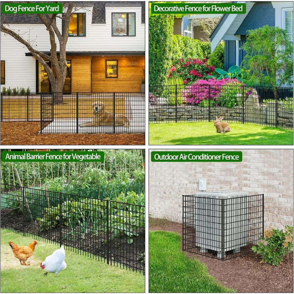 10 Panels Garden Fencing Animal Barrier, 33 in(H) X 24 ft(L) Dog Fence Outdoor for Yard Rustproof No Dig Decorative Tall Garden Fence Metal Wire Panel Border Patio Rabbit Ground Stakes Fencing