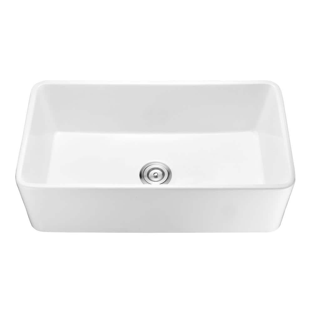 30 in. Rectangular Farmhouse Apron Single Bowl White Ceramic Kitchen Sink with Grid and Strainer