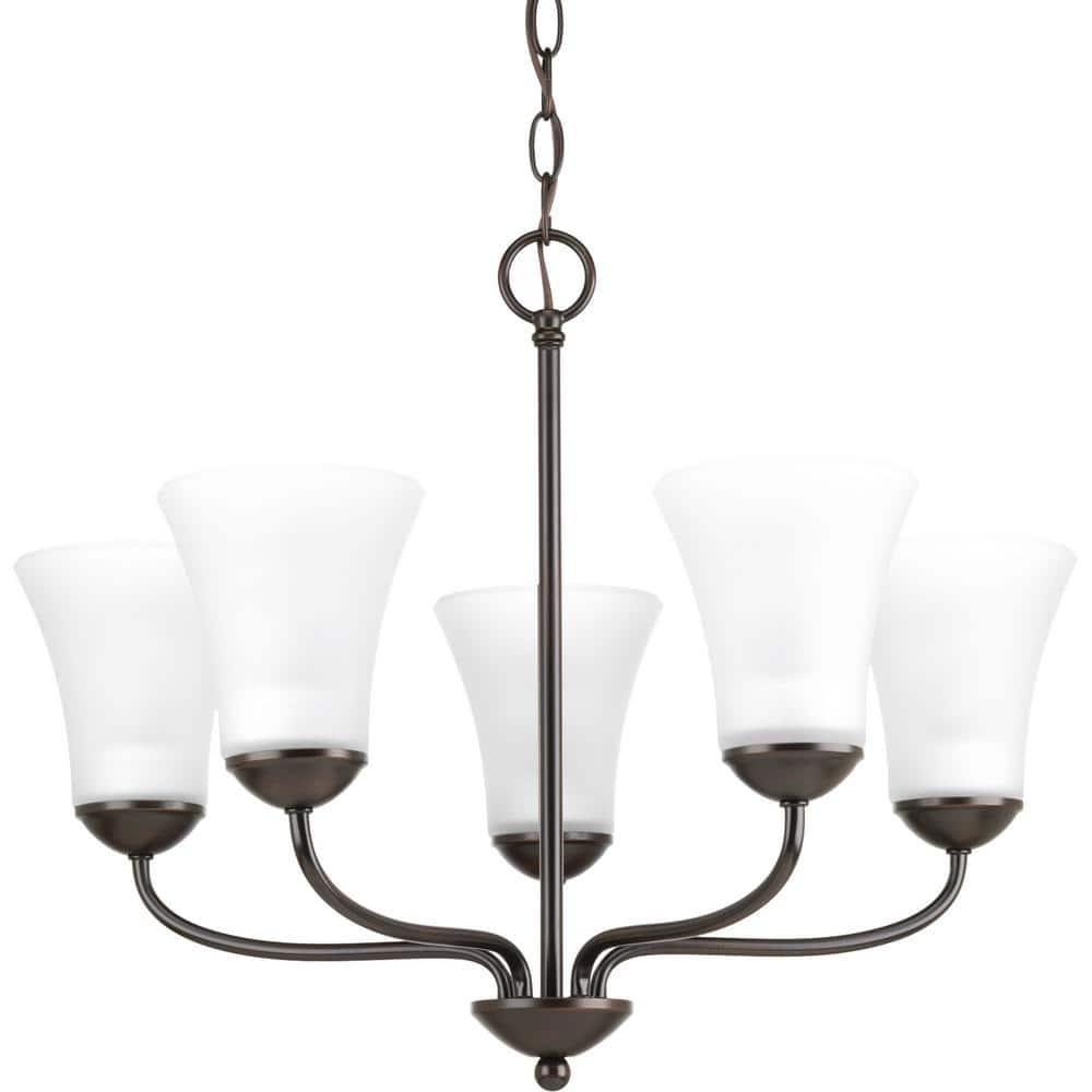 Progress Lighting, Classic Collection, 5-Light Chandelier, Antique Bronze, Etched Glass Shades