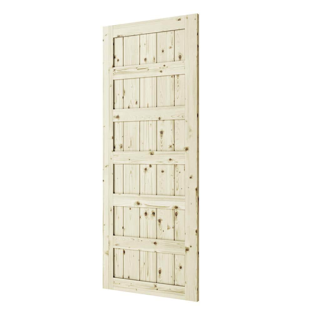 Renin Shaker 84'' Solid Wood Paneled Unfinished without Installation Hardware Kit Barn Door