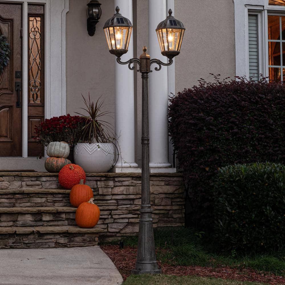 Gama Sonic Royal Brown 2-Light 89" H 300 Lumen Solar Powered Lamp Post (Full)