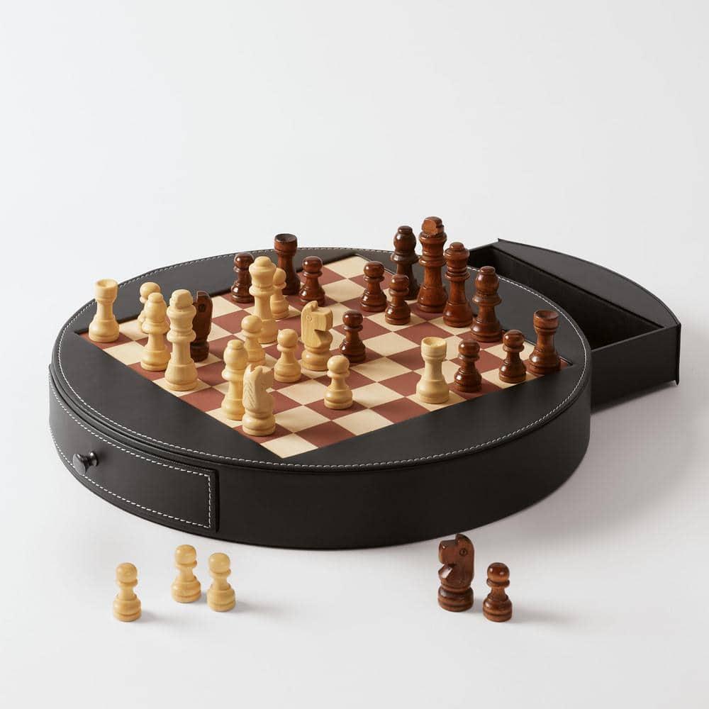 Leather & Wood Chess Set, Black