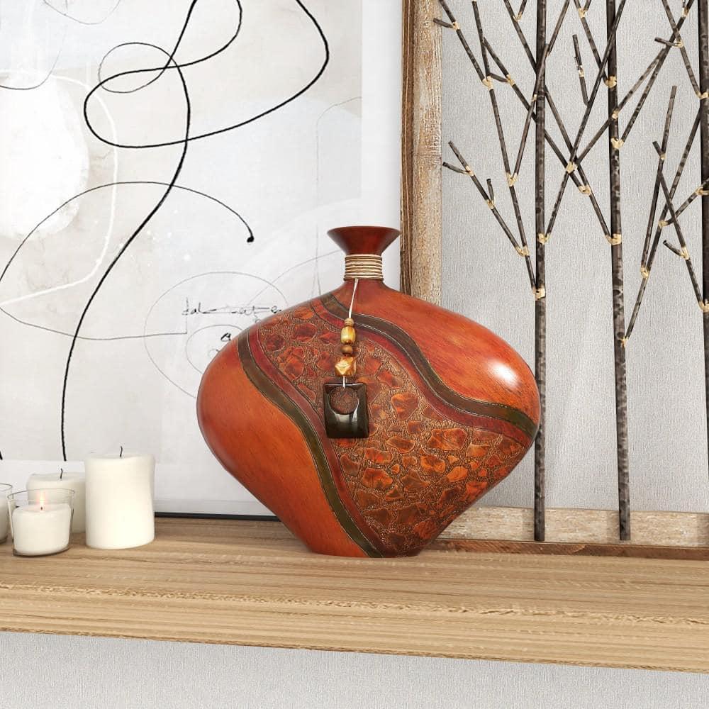 DecMode 14" Brown Polystone Vase with Embossed Details