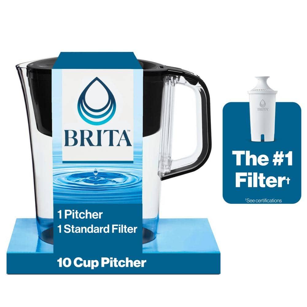 Brita Water Filter 10-Cup Tahoe Water Pitcher Dispenser - Black: Easy-Fill Lid, Electronic Indicator