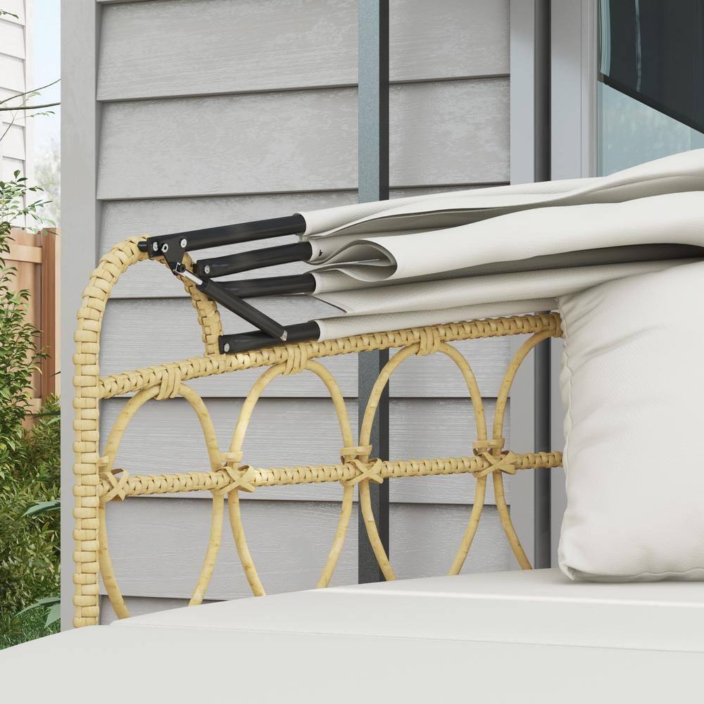 Outsunny 4 Piece Round Outdoor Daybed with Canopy, Cushioned PE Rattan Patio Furniture Set, Cream White