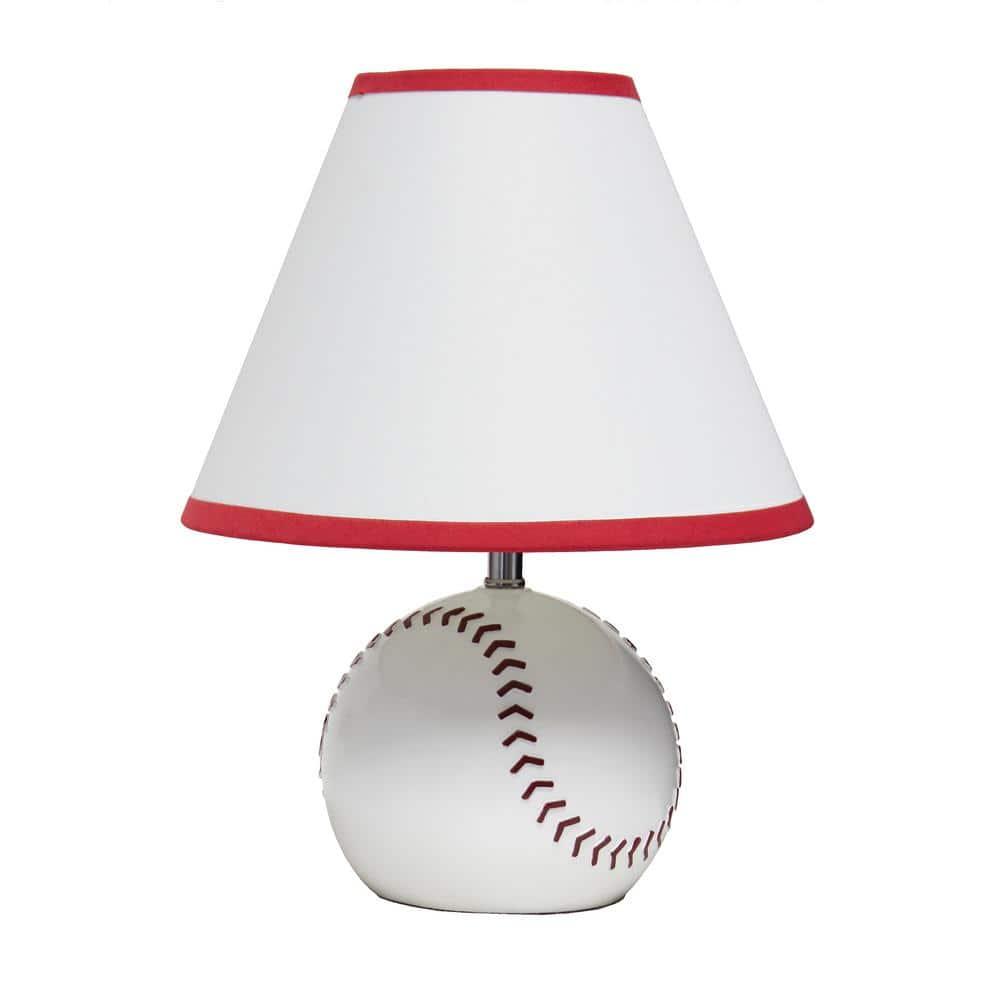 Grovelane SportsLite 11.5" Tall Athletic Sports Baseball Base Ceramic Bedside Table Desk Lamp with White Empire Fabric Shade with Red Trim