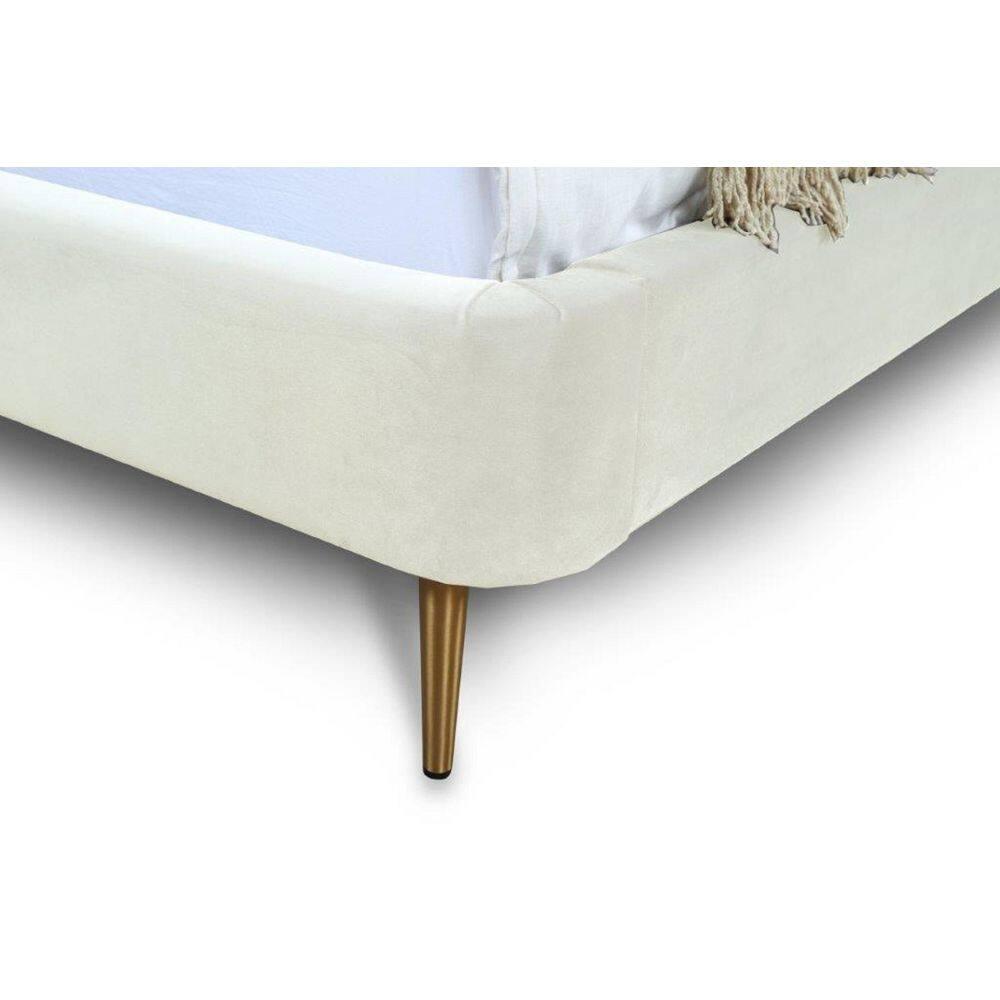 Manhattan Comfort Heather Velvet Queen Size Bed Frame in Cream/Gold