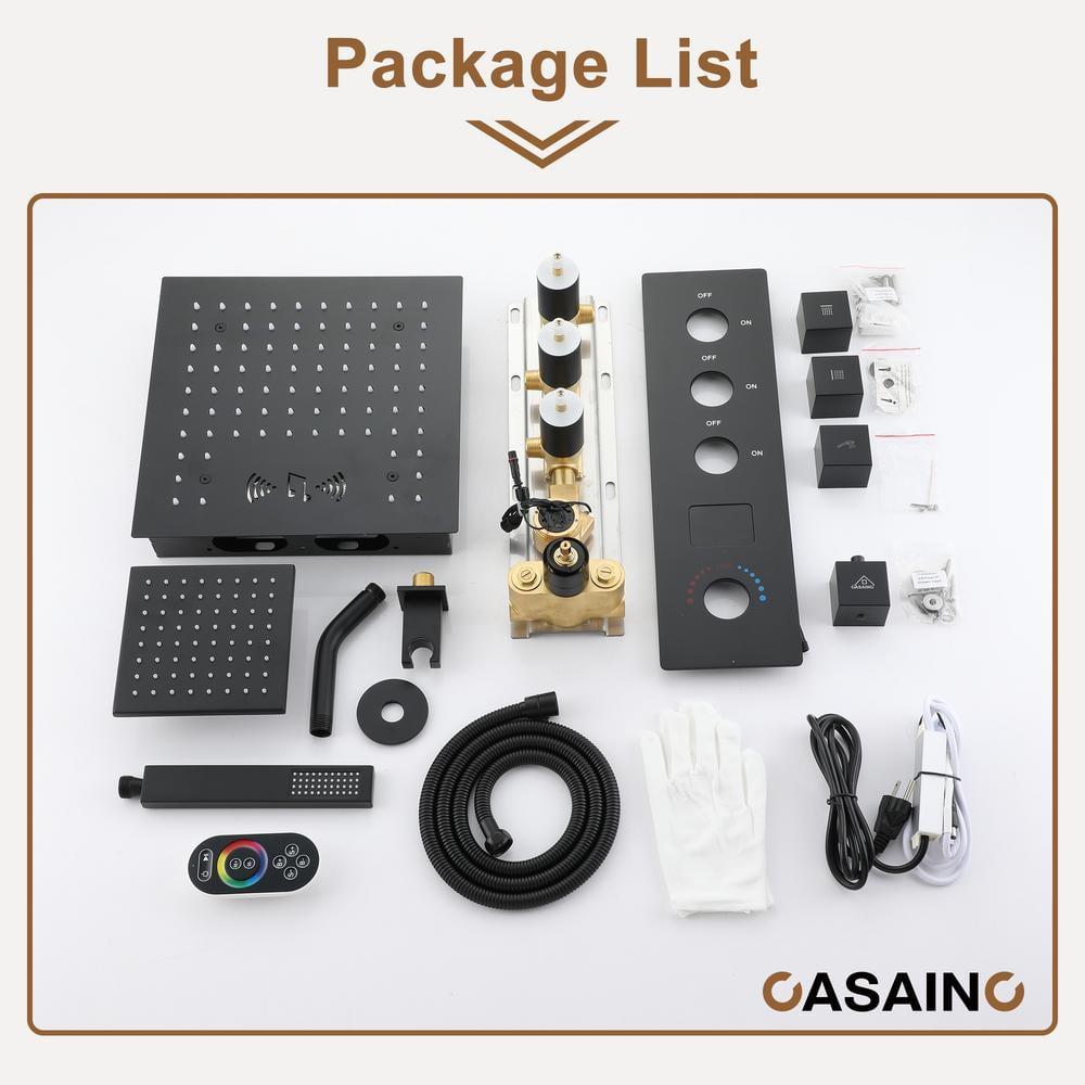 3 Functions 12 Inch Ceiling Mounted Thermostatic Shower System with 6 Body Jets