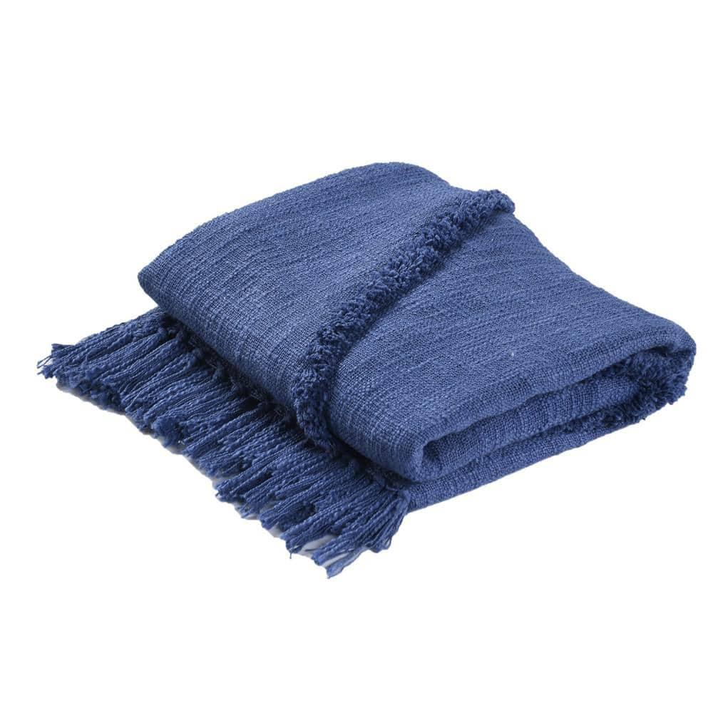 Evette Rios Sierra Handmade Woven Solid Color Fringed 100% Cotton Throw Blanket