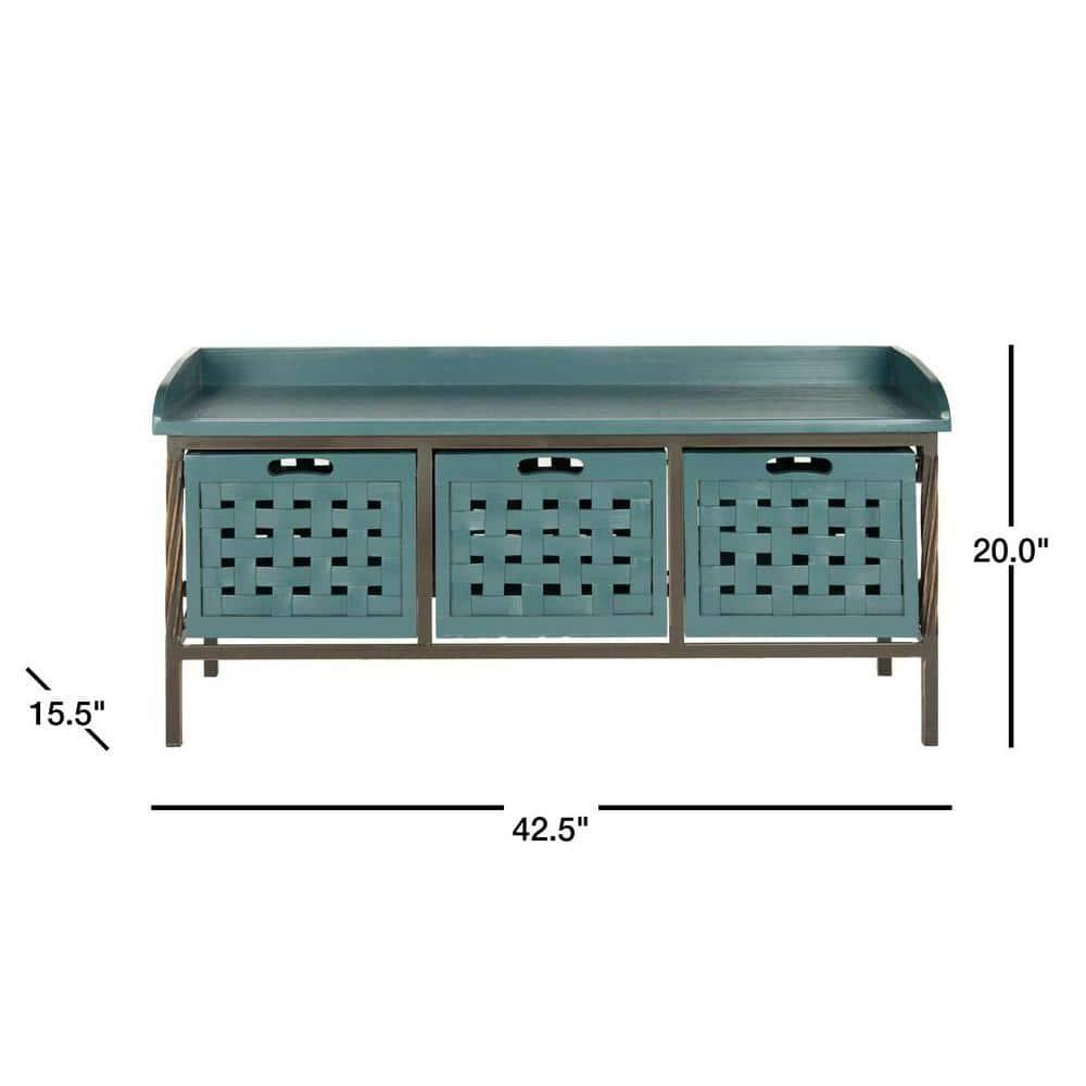 Isaac 3 Drawer Wooden Storage Bench - Teal - Safavieh