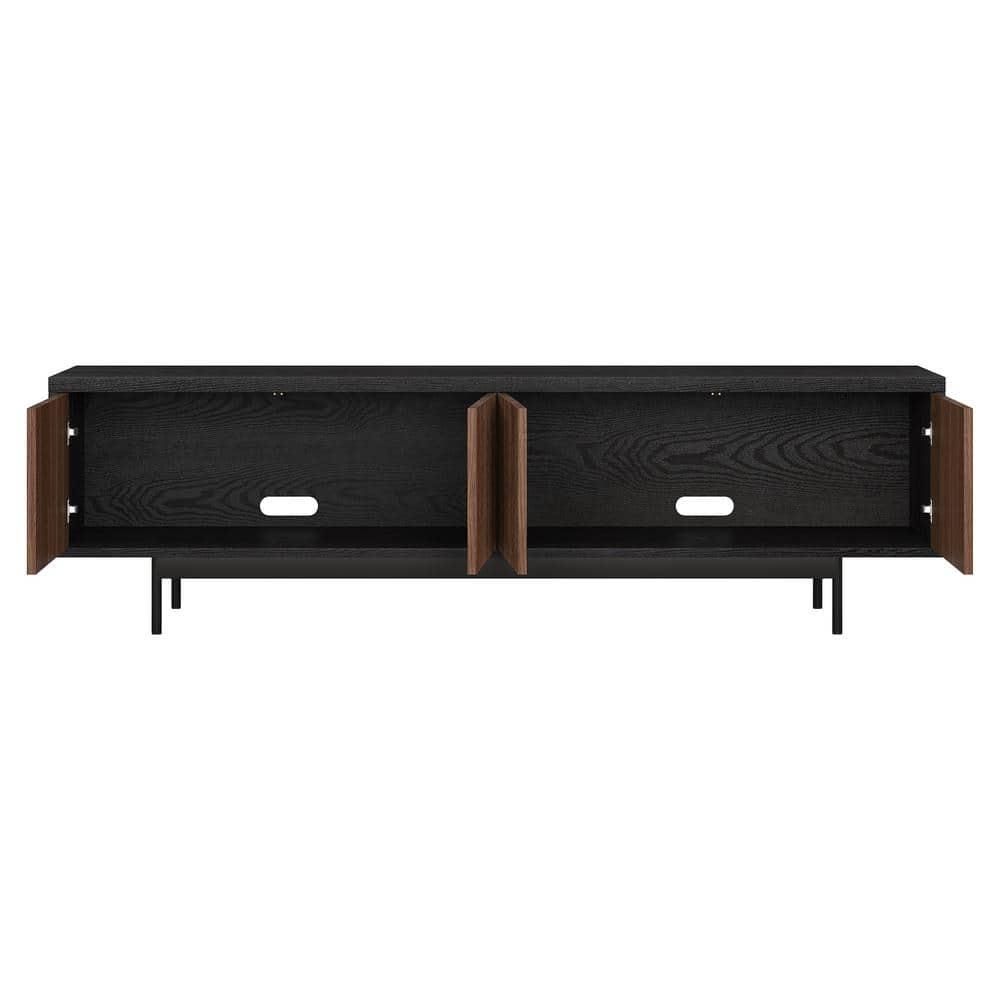 Evelyn&Zoe Whitman Transitional TV Stand For TVs up to 75", Black Grain with Satin Walnut