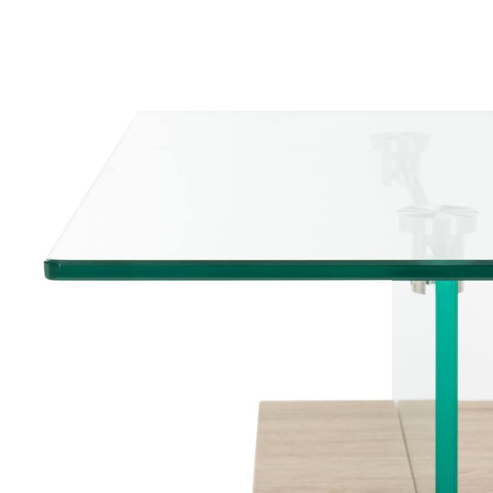 Kayley Coffee Table - Glass/Natural Wood Rack - Safavieh