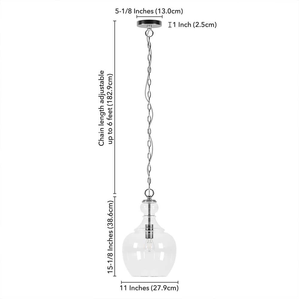 Evelyn&Zoe 11" Brushed Nickel Finish Metal/Glass Pendant