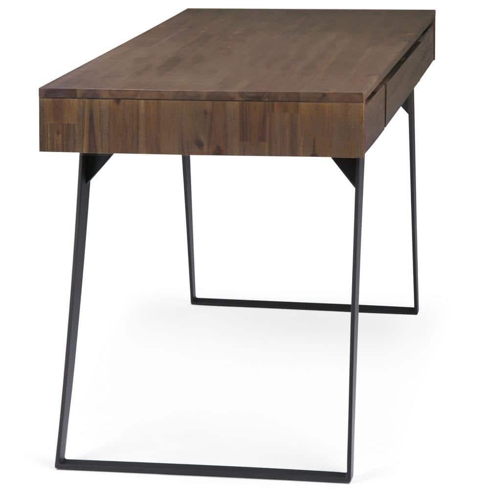 Simpli Home Lowry Solid Acacia Wood Desk, Industrial Style with Keyboard Tray and 2 Drawers