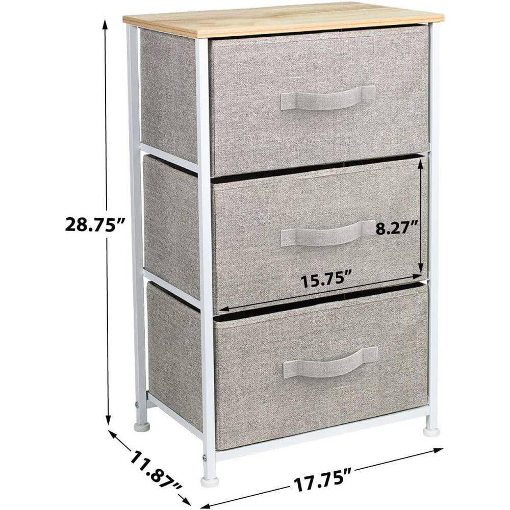 Sorbus Nightstand with 3 Drawers - Steel Frame, Wood Top & Easy Pull Fabric Bins - Perfect for Home, Bedroom, Office & College Dorm