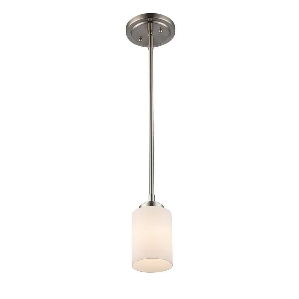 Bel Air Lighting Mod Pod 1-Light Brushed Nickel Hanging Mini Pendant Light Fixture with Frosted Glass Cylinder Shade