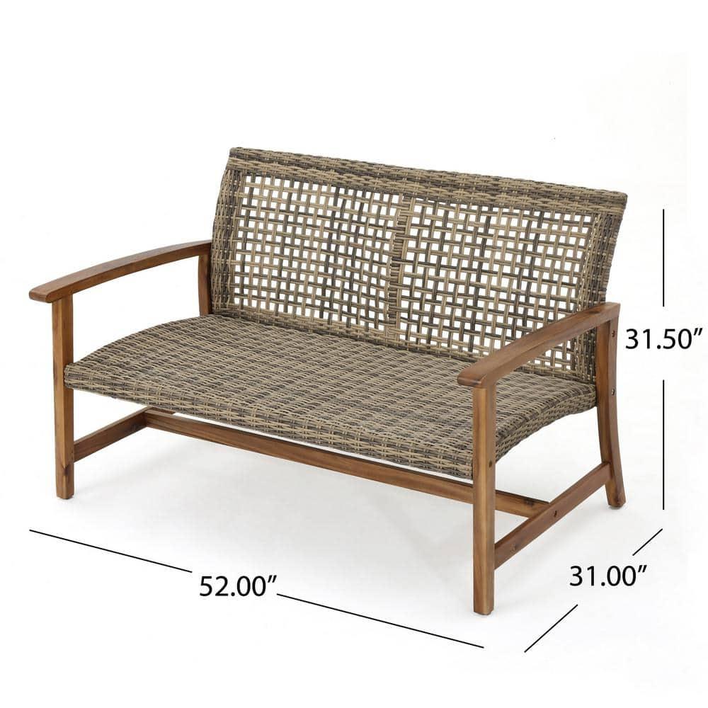 Hampton Wicker Loveseat: Natural/Gray, Acacia Frame, Handwoven, Weather-Resistant - Christopher Knight Home