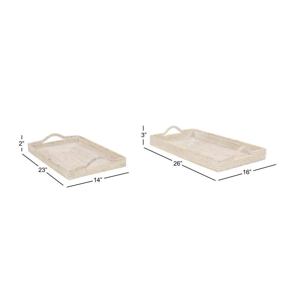 DecMode 26", 23"W Cream Rattan  Tray, 2-Pieces