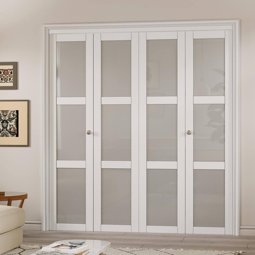 Home Worthy 3 Frosted  Lite Glass Bi-Fold Door With Installation Hardware Kit  And Handle