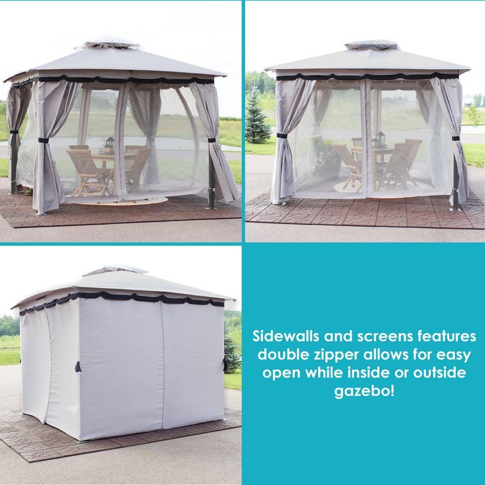 Sunnydaze Soft Top Rectangle Patio Gazebo with Screens and Privacy Walls for Backyard, Garden or Deck - Gray