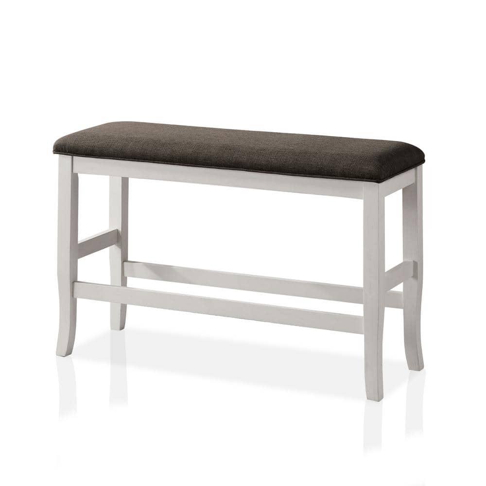 Furniture of America Lexeo Fabric Transitional for Dining Room Counter Height Bench, Off-White and Dark Gray