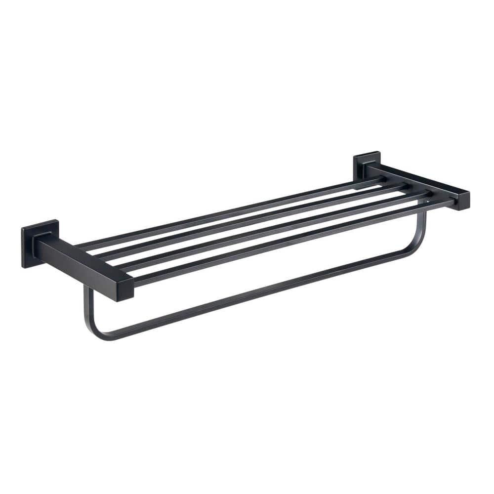 Farrington 21 in. Wall Mount Towel Rack with Towel Bar in Matte Black