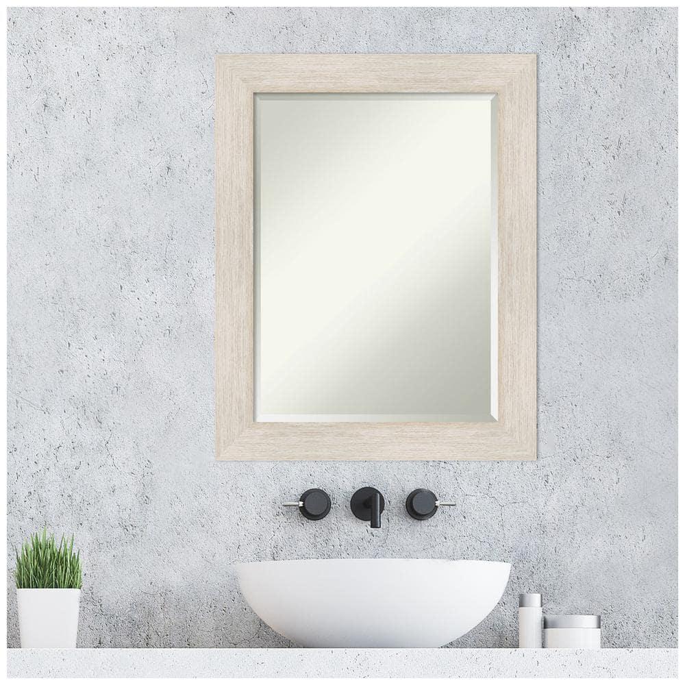 Amanti Art Beveled Wood Bathroom Wall Mirror - Hardwood Whitewash Frame - Hardwood White Wash Outer Size: 23 x 29 in