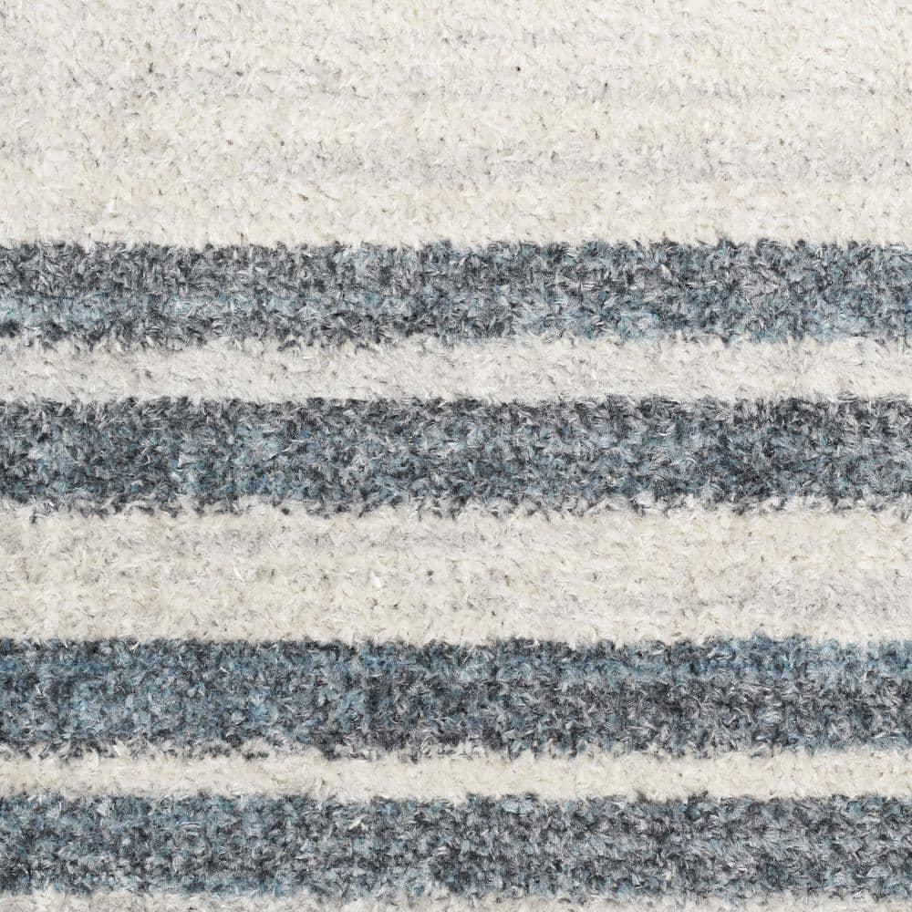 Nourison Astra Machine Washable Stripe Circle Mid-Century Modern Indoor Bathroom, Kitchen Runner Rug Ivory Blue 2'2" x 10'
