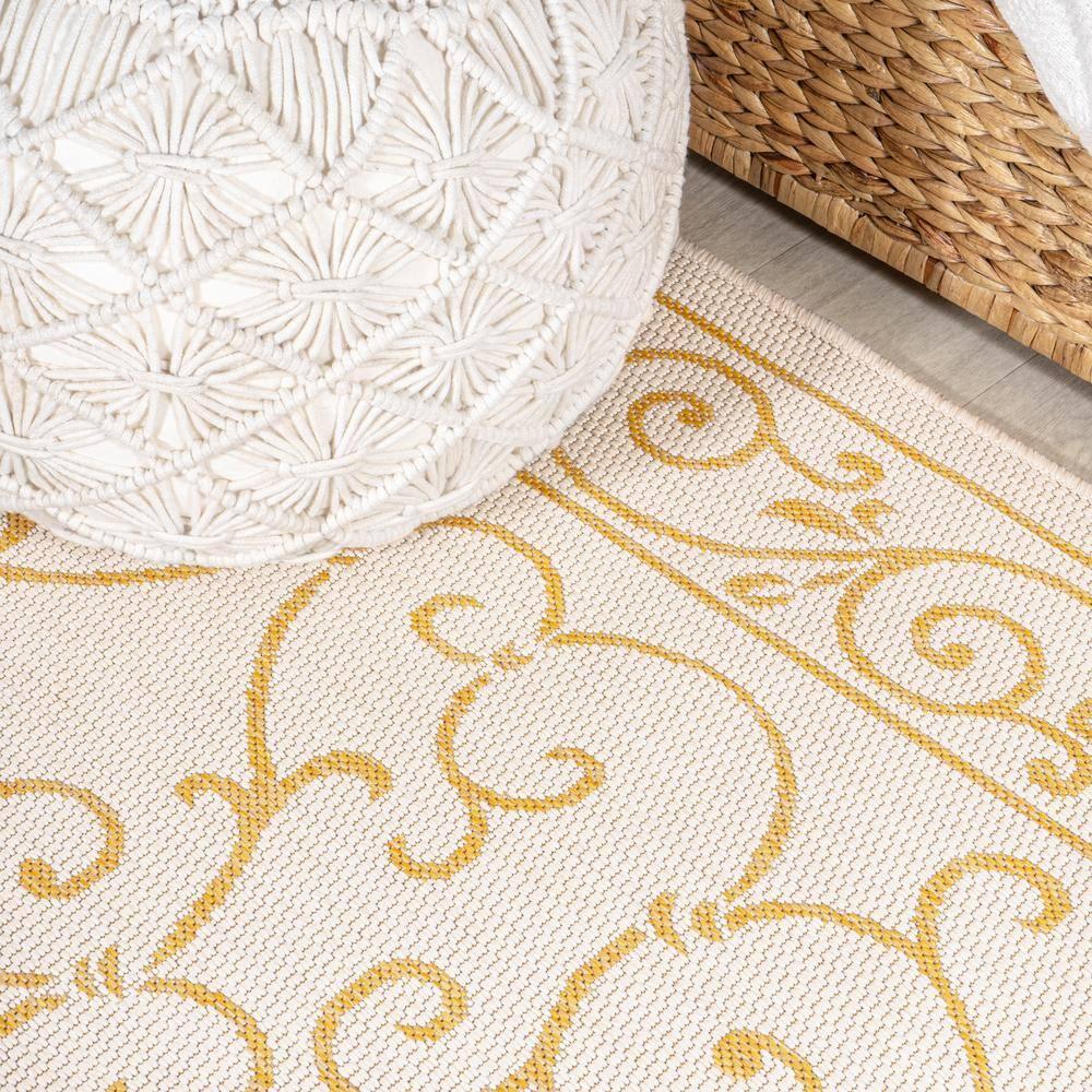 5' x 8' Charleston Vintage Filigree Textured Weave Indoor/Outdoor Area Rug, Cream/Yellow - JONATHAN Y