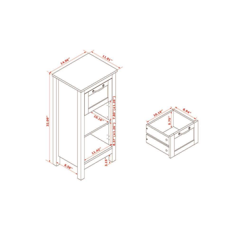LuxenHome White MDF Wood 1-Door Bathroom Storage Cabinet