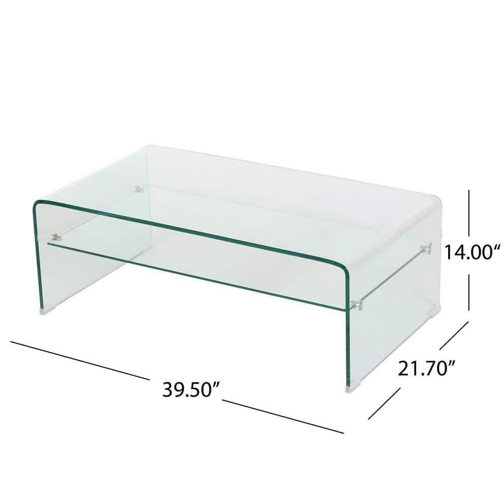 Sleek Mirage 39.4" Clear Tempered Glass Rectangular Coffee Table with Shelf