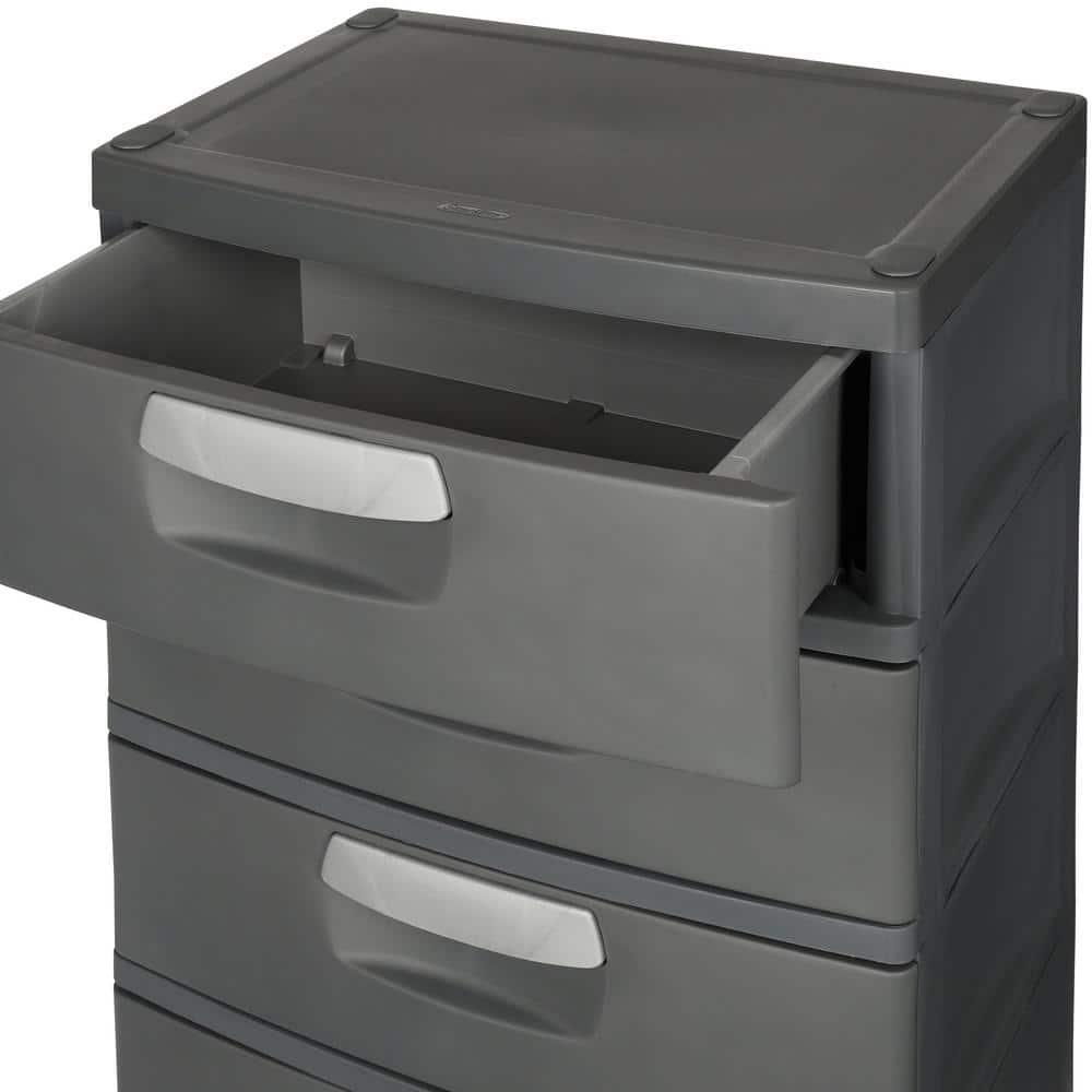 Sterilite 4 Drawer Unit, Durable Plastic Construction,  Frame and Drawers, Dk Gray