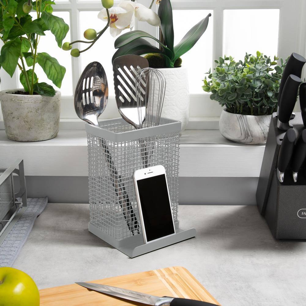 Kitchen Details Industrial Collection Tablet and Utensil Holder in Grey