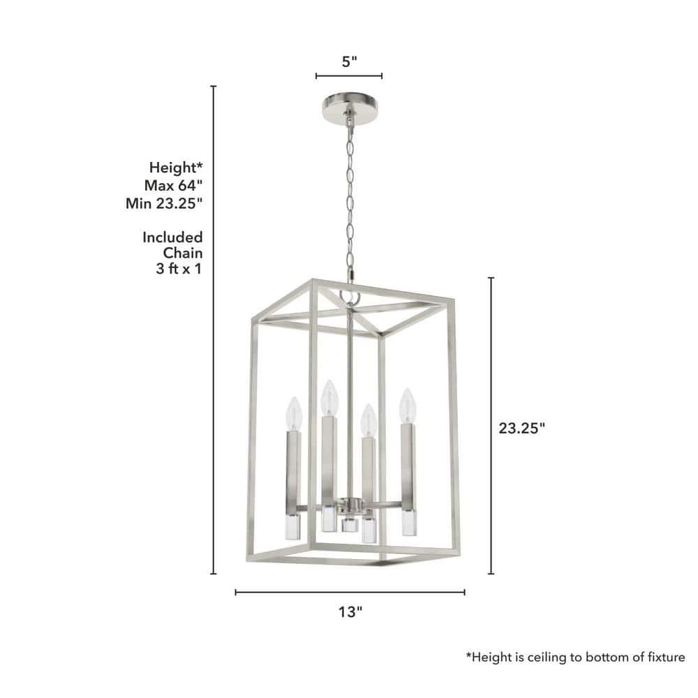 Hunter - Sunjai 4-light Brushed Nickel, Medium Size Pendant Light, Dimmable, Formal Style, Rectangle Shaped, for Bedrooms, Kitchens, Dining, Living Rooms - 19987