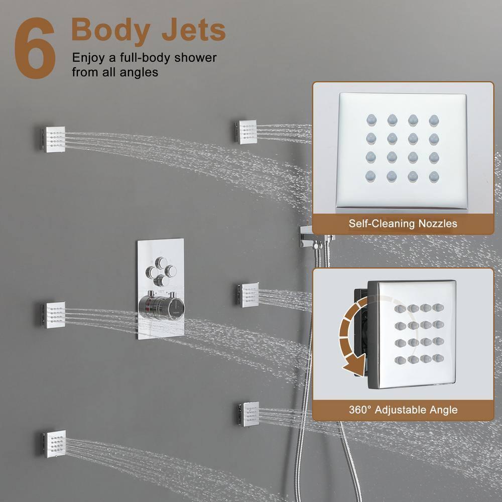 CASAINC CS6228-12CH Dual Shower Head Thermostatic Rainfall Shower System with Rough in-Valve and Shower Body Spray