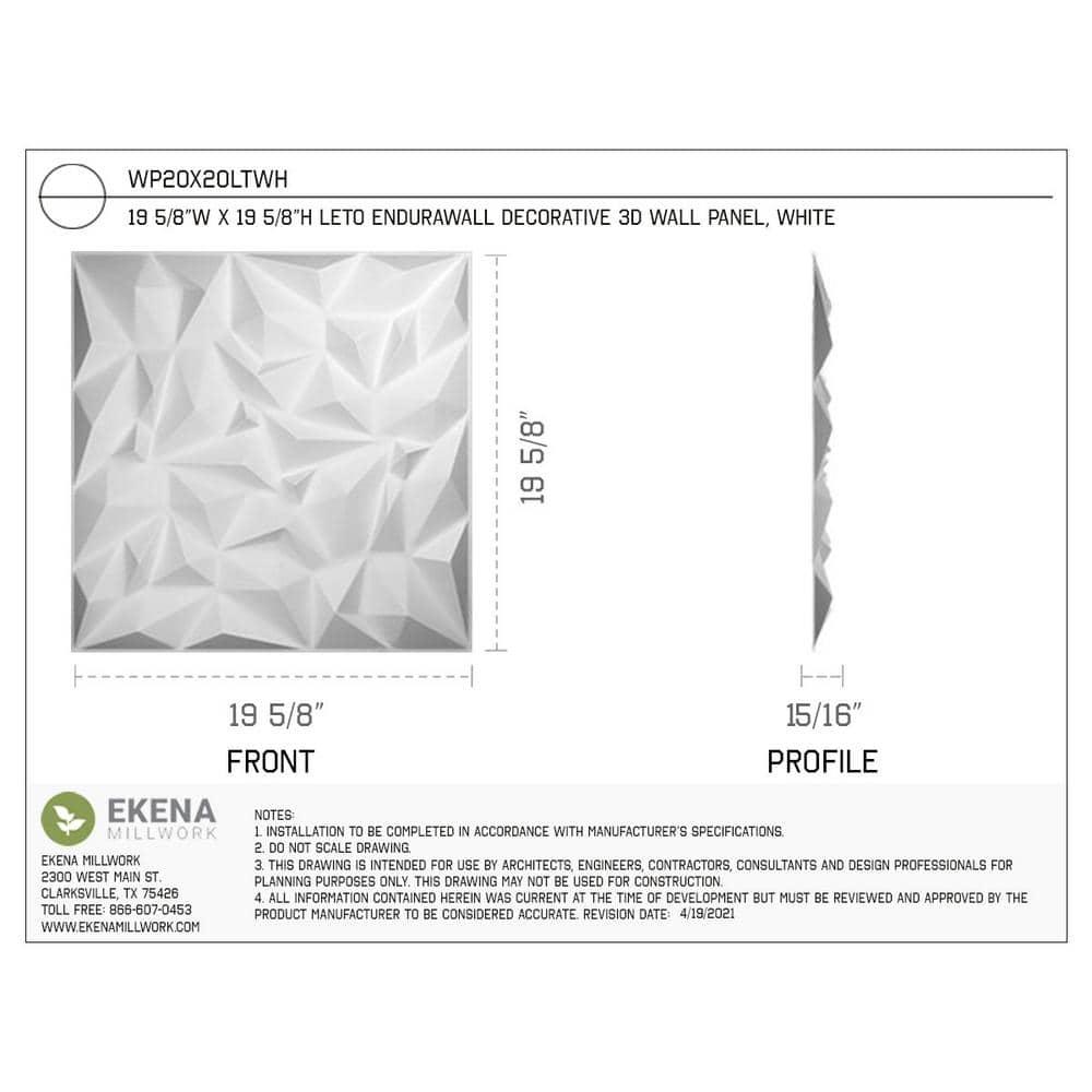 19 5/8"W x 19 5/8"H Leto EnduraWall Decorative 3D Wall Panel Covers 2.67 Sq. Ft.