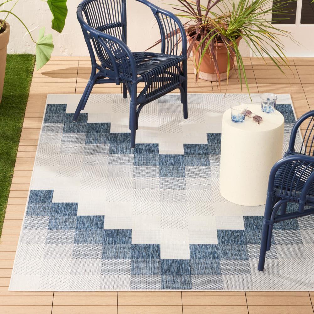 NICOLE MILLER NEW YORK Patio Country Ombre Chevron Outdoor Area Rug, Navy Blue/Cream