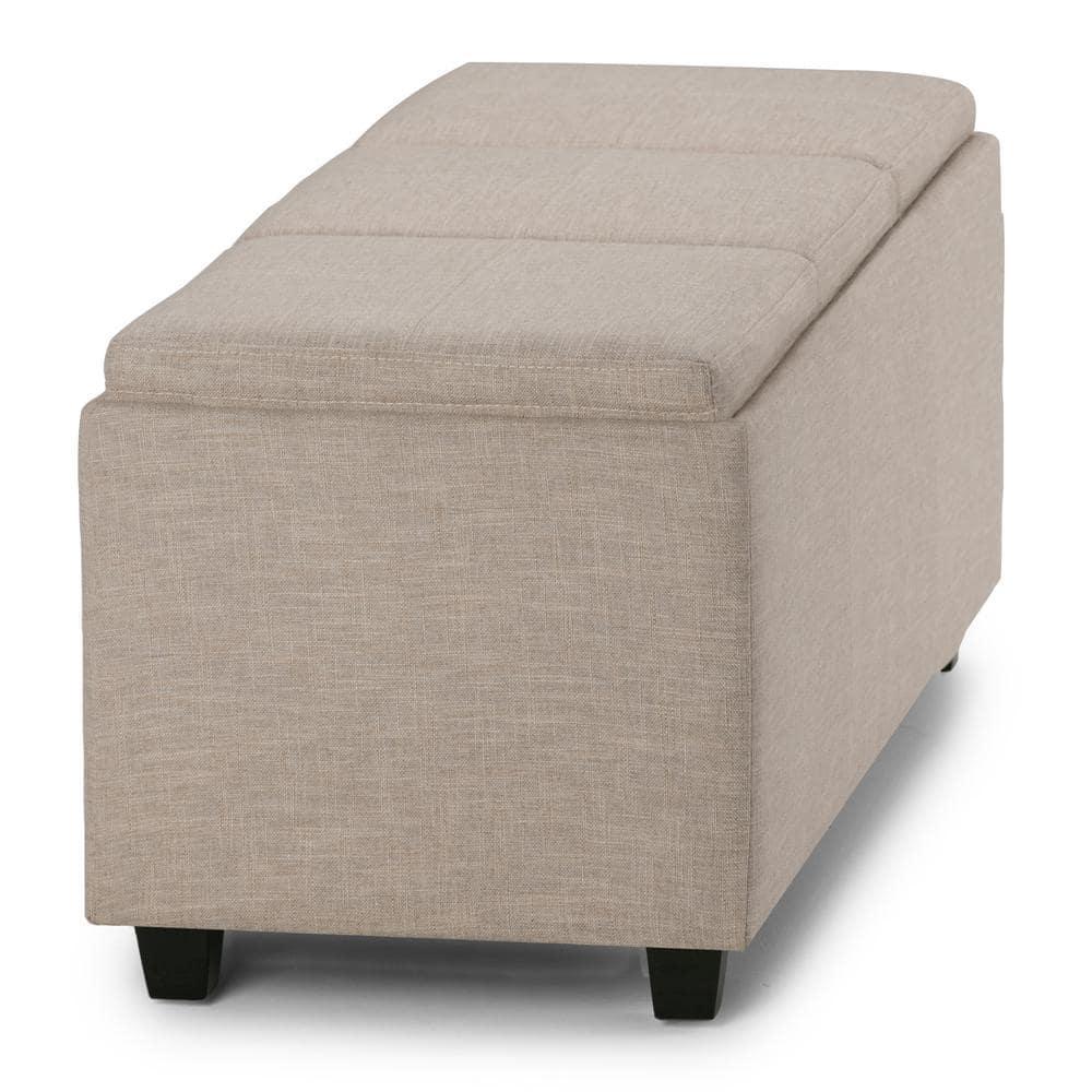 Simpli Home Avalon 42"W Upholstered Storage Ottoman with 3 Flip-Over Serving Trays