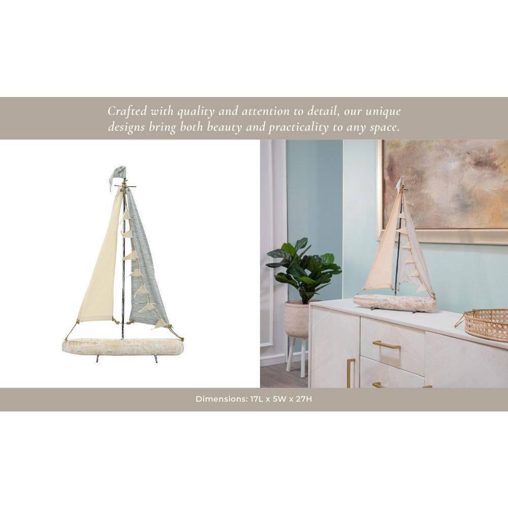 Sagebrook Home Iron 25" Sailboat With  Cloth Sails, Multi, Rectangle, Metal, Coastal, 17"L X 5"W X 25"H, Solid Color