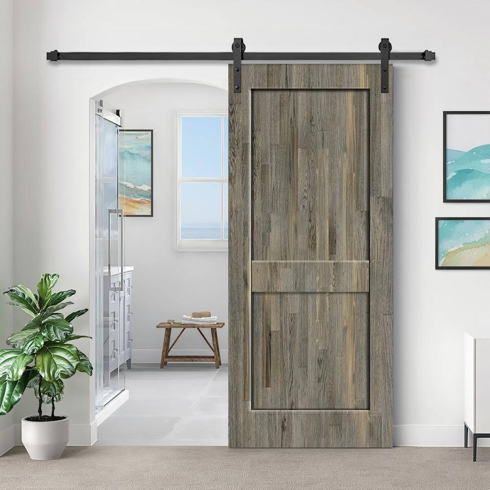 Calhome 2 Panel Shaker Stained Pine Wood Interior Sliding Barn Door with Hardware Kit